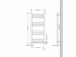 LuxeBath Calentador de toallas Sahara Design, 400 x 800 mm, cromado, conexión lateral, forma recta