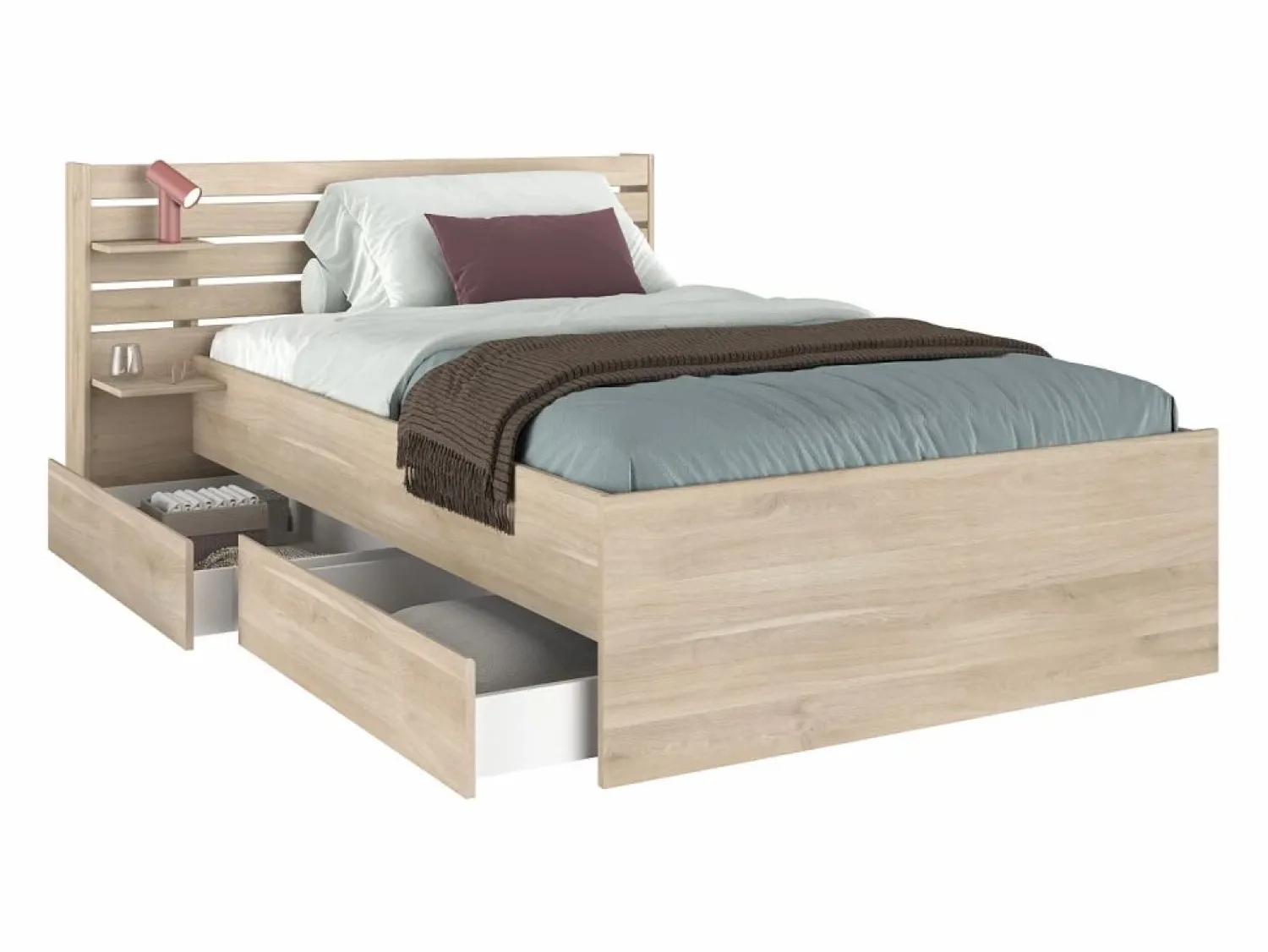 Online Vente-unique Cama 120 x 190 cm con 4 cajones color natural - TENALIA Color natural claro