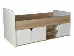 Discount Cama 90 x 190 cm con almacenaje en color natural y blanco - LOSTYA Cama Infantil