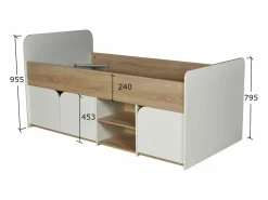 Discount Cama 90 x 190 cm con almacenaje en color natural y blanco - LOSTYA Cama Infantil