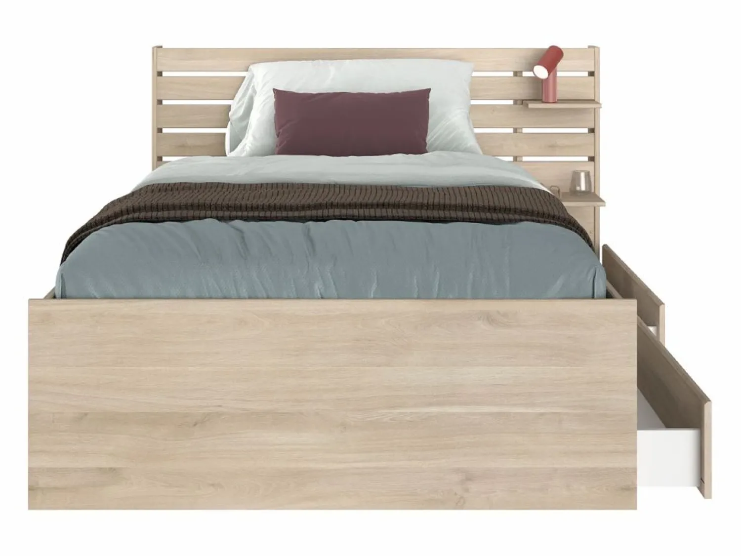 Vente-unique Cama 120 x 190 cm con almacenaje color natural + somier + colchón - TENALIA