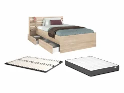 Vente-unique Cama 120 x 190 cm con almacenaje color natural + somier + colchón - TENALIA