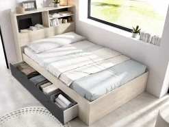 Clearance Cama 120 x 190 cm con almacenaje en color natural y antracita + somier - VARDIEL Cama Con Almacenaje|Cama Infantil