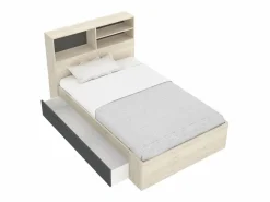 Clearance Cama 120 x 190 cm con almacenaje en color natural y antracita + somier - VARDIEL Cama Con Almacenaje|Cama Infantil