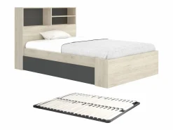 Clearance Cama 120 x 190 cm con almacenaje en color natural y antracita + somier - VARDIEL Cama Con Almacenaje|Cama Infantil
