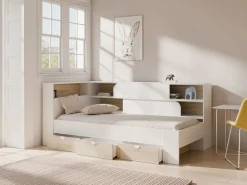 Vente-unique Cama 90 x 190 cm con almacenaje en color blanco y natural + somier - TAMADU