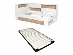 Vente-unique Cama 90 x 190 cm con almacenaje en color blanco y natural + somier - TAMADU