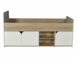 Sale Vente-unique Cama 90 x 190 cm con almacenamiento en colores natural y blanco + somier + colchón - LOSTYA Color natural claro / Blanco
