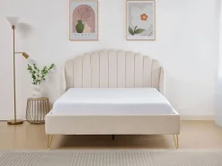 Hot Cama 140 x 190 cm con cabecero ondulado de terciopelo + colchón - SAGALI Cama Terciopelo