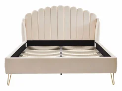 Vente-unique Cama 140 x 190 cm con cabecero ondeado en terciopelo - SAGALI Beige