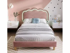 Discount Cama 90 x 190 cm con cabecero regulable - Terciopelo - LEDs - Cama Terciopelo