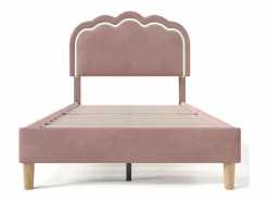 Discount Cama 90 x 190 cm con cabecero regulable - Terciopelo - LEDs - Cama Terciopelo