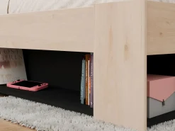 Vente-unique Cama 140 x 190/200 cm con cabecero y almacenaje en natural y negro - KINSELIA