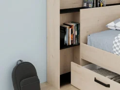 Vente-unique Cama 140 x 190/200 cm con cabecero y almacenaje en natural y negro - KINSELIA