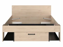 Sale Vente-unique Cama 140 x 190/200 cm con cabecero en natural y negro + somier + colchón - KINSELIA Negro / Color natural claro