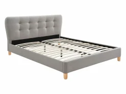 Discount Vente-unique Cama 140 x 190 cm con cabecero capitoné tela - ELIDE Gris