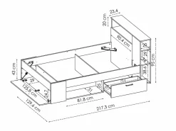 Discount Vente-unique Cama 120 x 190 cm con cabecero con compartimentos en natural y antracita + somier - LEANDRE Gris antracita / Color natural claro