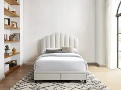 Vente-unique Cama 160 x 200 cm con cajones - Terciopelo - - ILISIO Marfil