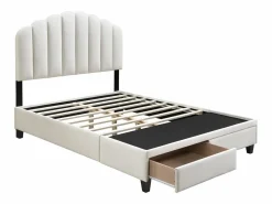 Vente-unique Cama 160 x 200 cm con cajones - Terciopelo - - ILISIO Marfil