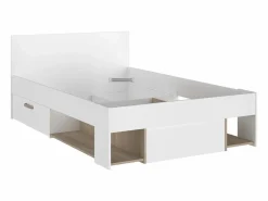 Clearance Vente-unique Cama 120 x 190 cm con compartimentos color blanco y natural + somier + colchón - KINSELIA Color natural claro / Blanco