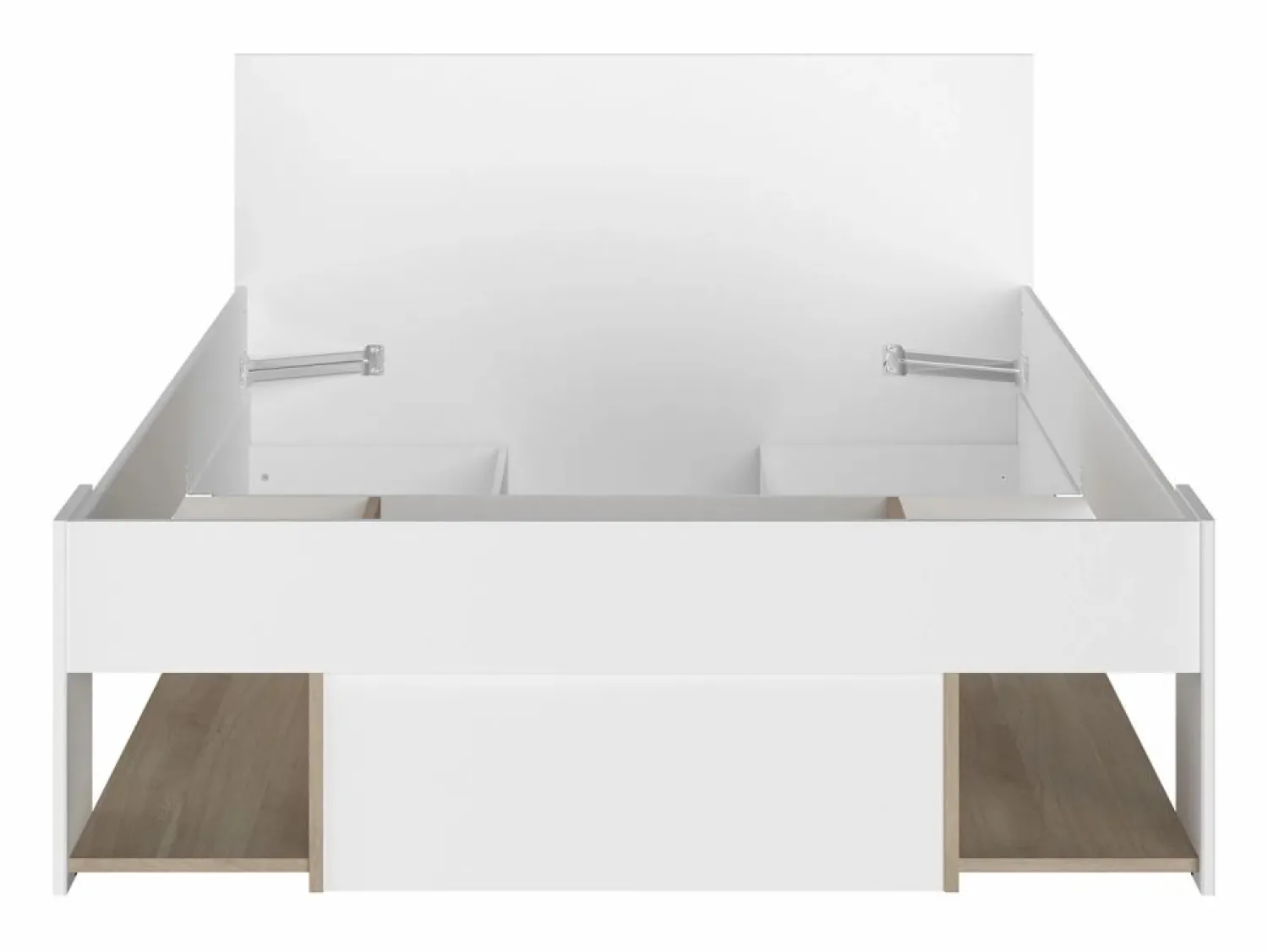 Clearance Vente-unique Cama 120 x 190 cm con compartimentos color blanco y natural + somier + colchón - KINSELIA Color natural claro / Blanco