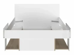 Clearance Vente-unique Cama 120 x 190 cm con compartimentos color blanco y natural + somier + colchón - KINSELIA Color natural claro / Blanco