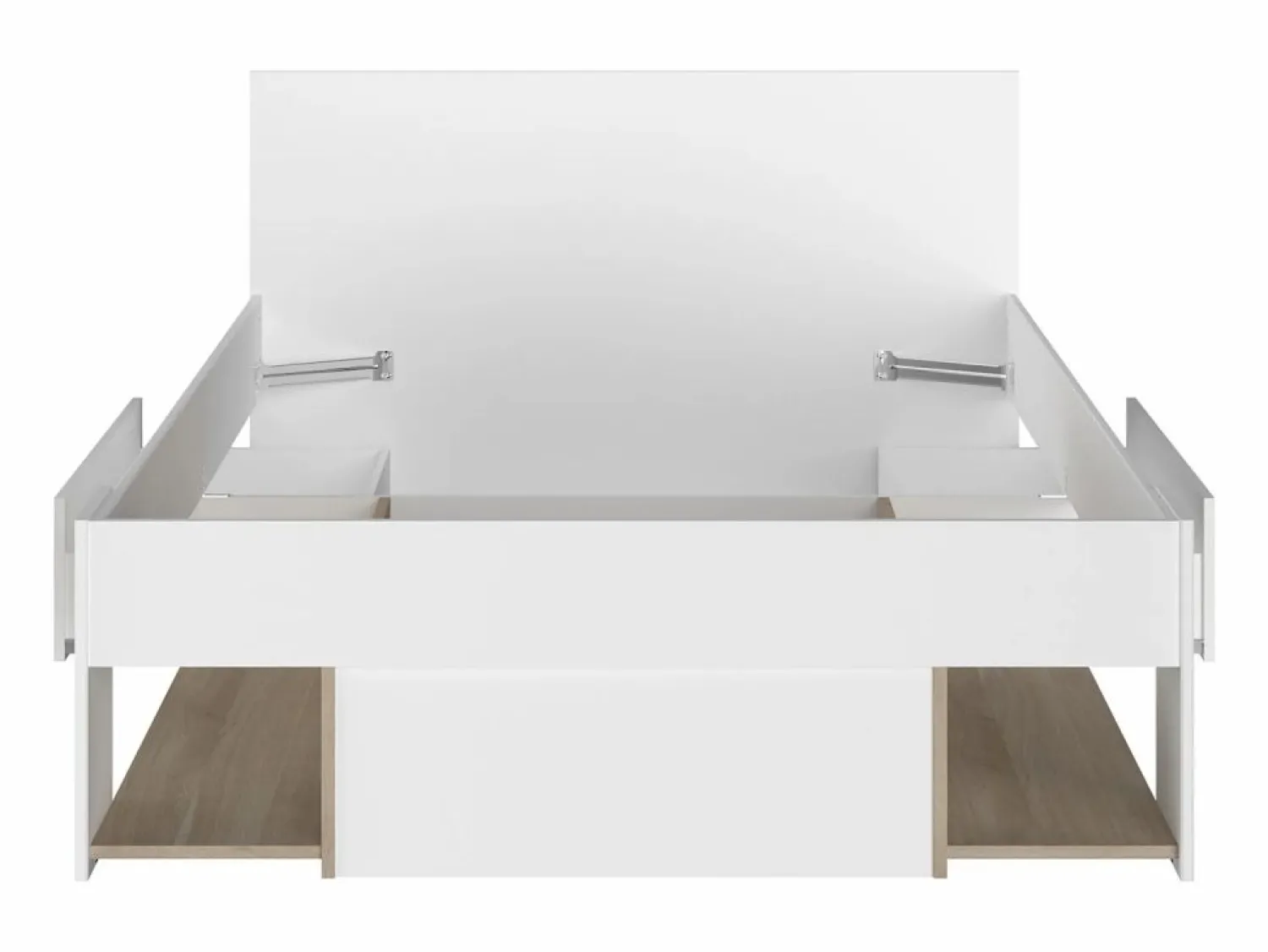 Clearance Vente-unique Cama 120 x 190 cm con compartimentos color blanco y natural + somier + colchón - KINSELIA Color natural claro / Blanco