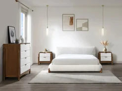 Vente-unique Cama 160 x 200 cm de tela de felpa y natural - GAMURA