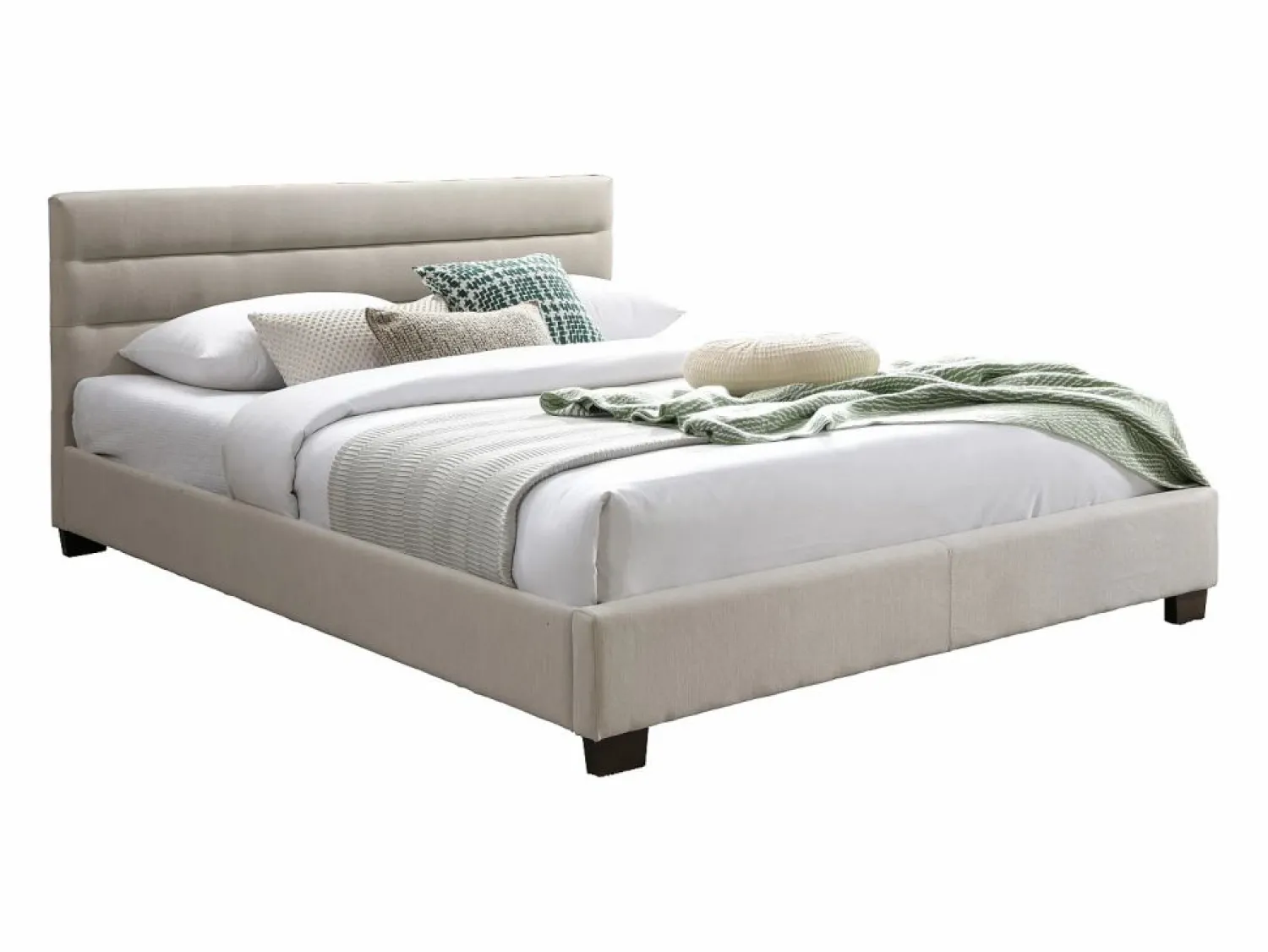 Vente-unique Cama 140 x 190 cm de tela en color - FAUSTIN Beige