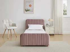 New Vente-unique Cama 90 x 190 cm en terciopelo con costuras + colchón - ROGADI Rosa