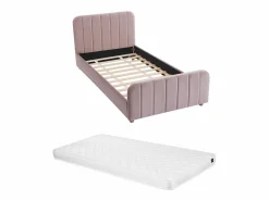 New Vente-unique Cama 90 x 190 cm en terciopelo con costuras + colchón - ROGADI Rosa