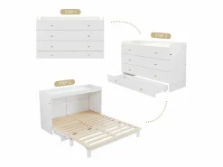 Outlet Cama abatible - 140 x 200 cm - con cajón + USB + LED - tablero lacado alto brillo - MDF + aglomerado - Cama Abatible