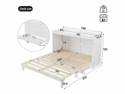 Outlet Cama abatible - 140 x 200 cm - con cajón + USB + LED - tablero lacado alto brillo - MDF + aglomerado - Cama Abatible