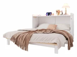 Outlet Cama abatible - 140 x 200 cm - con cajón + USB + LED - tablero lacado alto brillo - MDF + aglomerado - Cama Abatible