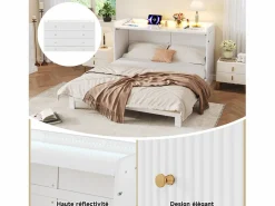 Outlet Cama abatible - 140 x 200 cm - con cajón + USB + LED - tablero lacado alto brillo - MDF + aglomerado - Cama Abatible