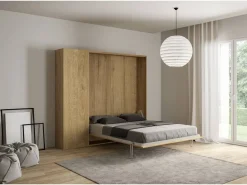 Outlet ITAMOBY Cama abatible 160 vertical Kentaro con columna Roble Natural Color natural claro