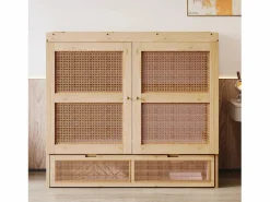 ModernLuxe Cama abatible 140 x 200 cm - con 2 cajones - con somier de láminas - natural​ (colchón no incluido)