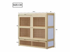 ModernLuxe Cama abatible 140 x 200 cm - con 2 cajones - con somier de láminas - natural​ (colchón no incluido)