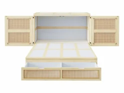 ModernLuxe Cama abatible 140 x 200 cm - con 2 cajones - con somier de láminas - natural​ (colchón no incluido)