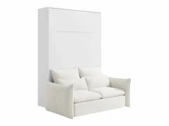 Online Vente-unique Cama abatible 140 x 200 cm apertura vertical manual leds blanco + sofá - RAPILI Beige / Blanco