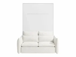 Online Vente-unique Cama abatible 140 x 200 cm apertura vertical manual leds blanco + sofá - RAPILI Beige / Blanco