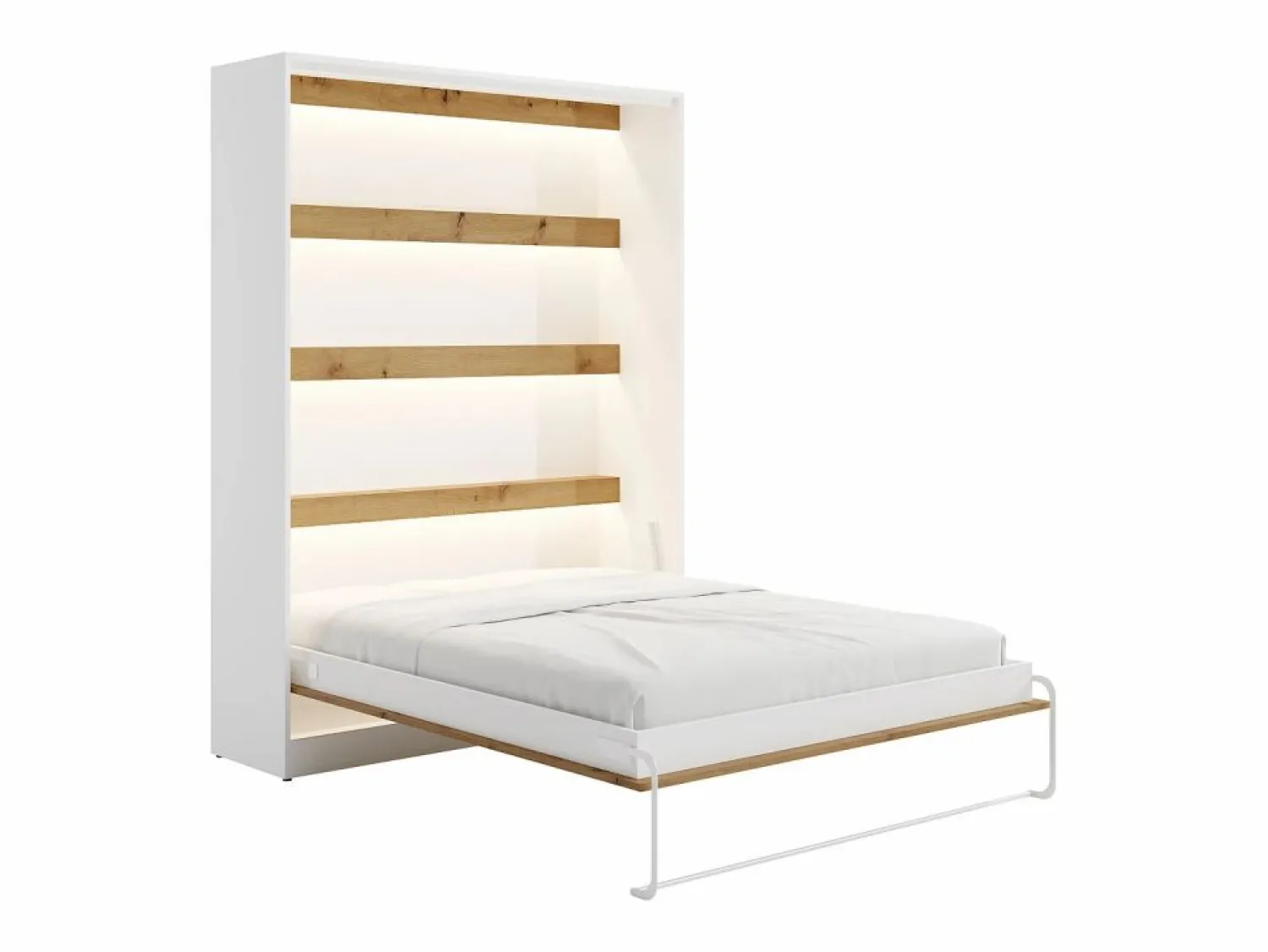 Vente-unique Cama abatible 160 x 200 cm apertura vertical con leds blanco y natural - RAPILI