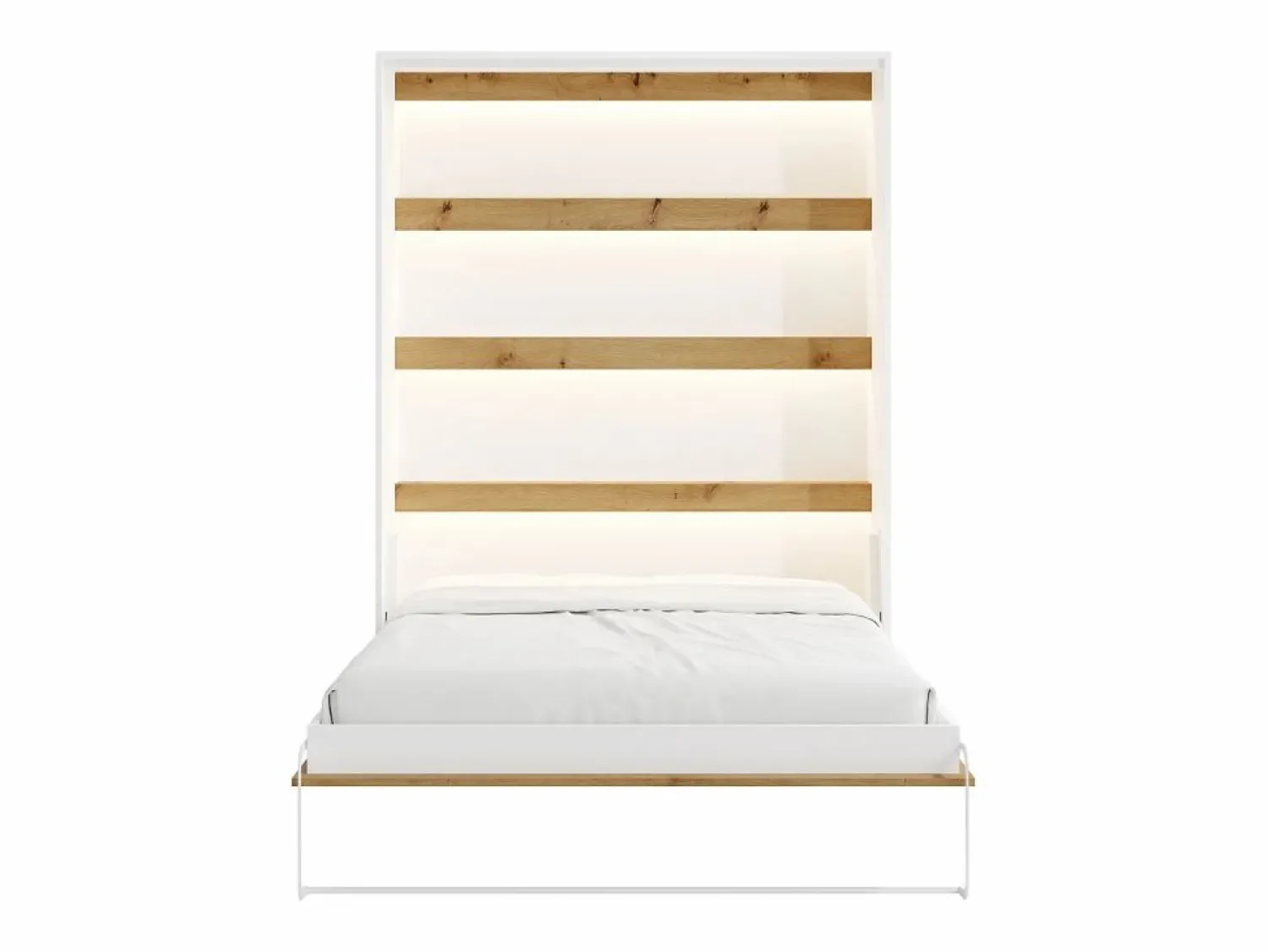 Vente-unique Cama abatible 160 x 200 cm apertura vertical con leds blanco y natural - RAPILI