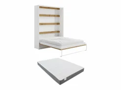 Hot Cama abatible 160 x 200 cm apertura vertical LEDs blanco y natural + colchón - RAPILI Cama Abatible