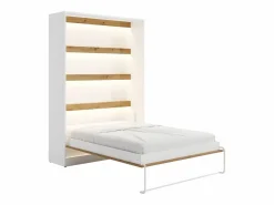 Discount Vente-unique Cama abatible 140 x 200 cm apertura vertical con leds blanco y natural - RAPILI Color natural claro / Blanco