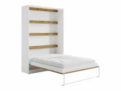 Discount Vente-unique Cama abatible 140 x 200 cm apertura vertical con leds blanco y natural - RAPILI Color natural claro / Blanco