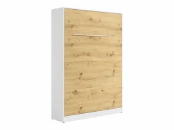 Discount Vente-unique Cama abatible 140 x 200 cm apertura vertical con leds blanco y natural - RAPILI Color natural claro / Blanco
