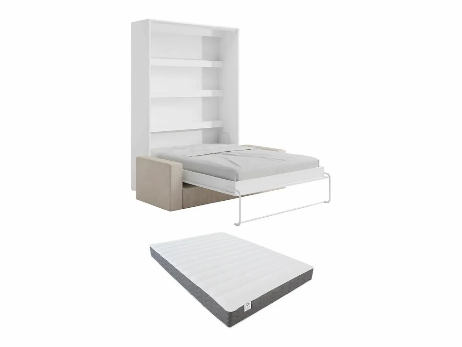 Vente-unique Cama abatible 140 x 190 cm apertura vertical con luces LED + colchón + sofá - RAPILI