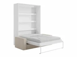 Best Vente-unique Cama abatible 140 x 200 cm apertura vertical manual con leds + sofá - RAPILI Blanco