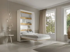 Discount Cama abatible 120 x 200 cm apertura vertical leds blanco y natural + colchón - RAPILI Cama Abatible